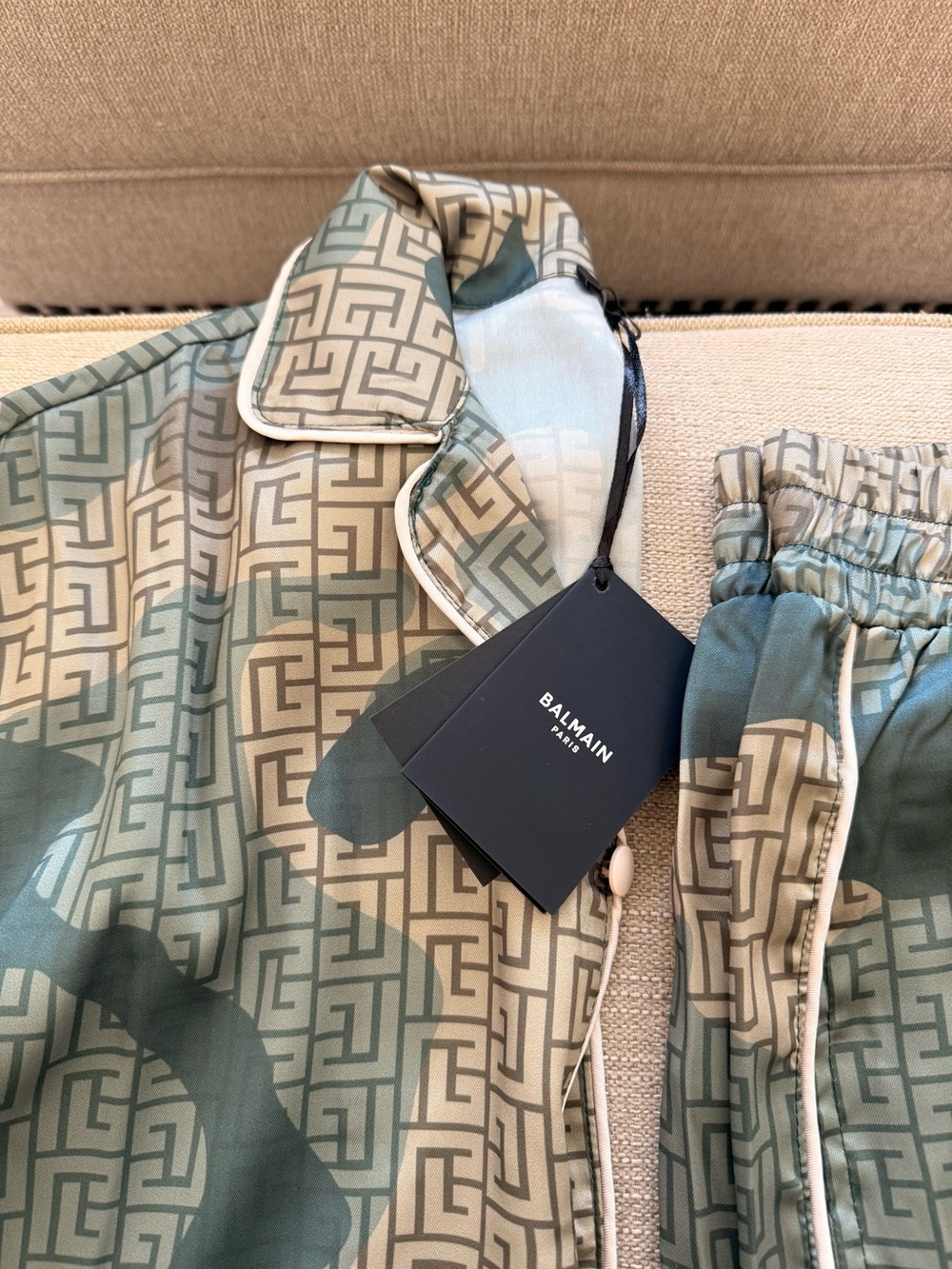 Balmain Green and Beige Monogram Jogger Set